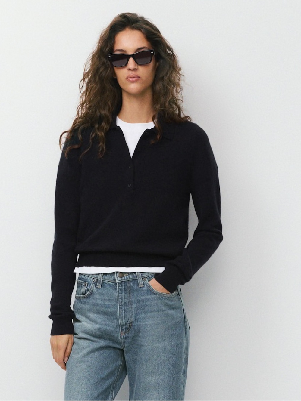 Aritzia Bare Cashmere Cellini Polo Sweater 100% Cashmere
